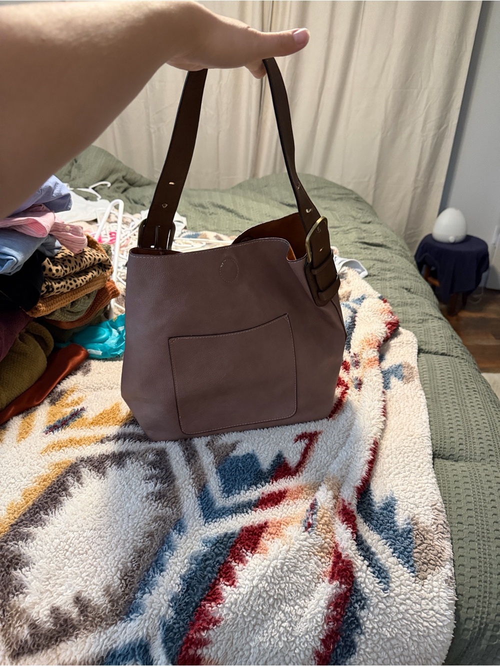 Women's Taupe Shoulder Tote Bag with Brown Straps